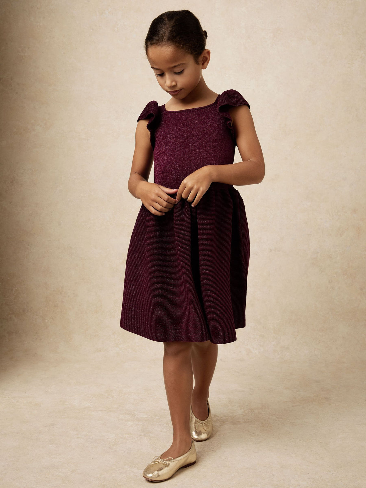 Reiss Berry Ginny 3-9 yrs Stretch Metallic Frill-Sleeve Dress - image 1