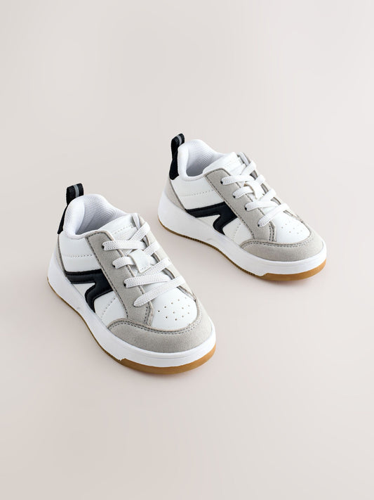 Grey/Black Standard Fit (F) Elastic Lace Trainers image 1