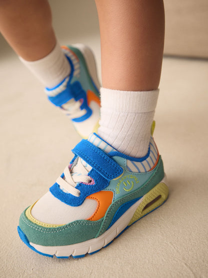 Blue/Green Standard Fit (F) Elastic Lace Trainers image 2