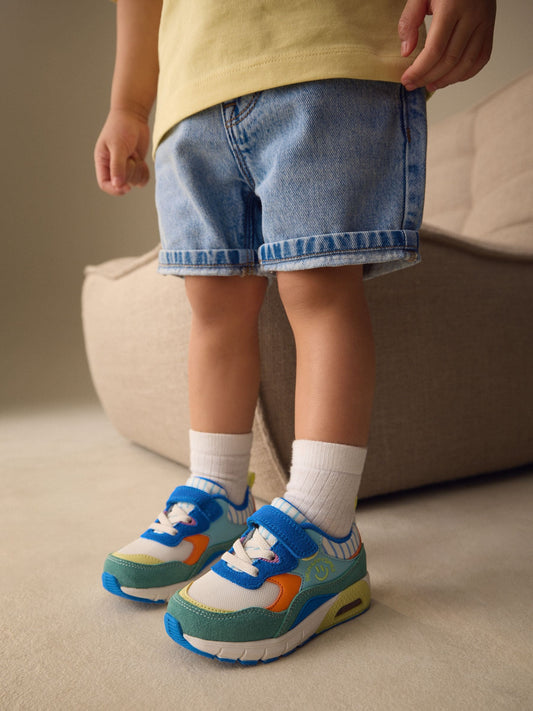 Blue/Green Standard Fit (F) Elastic Lace Trainers image 2