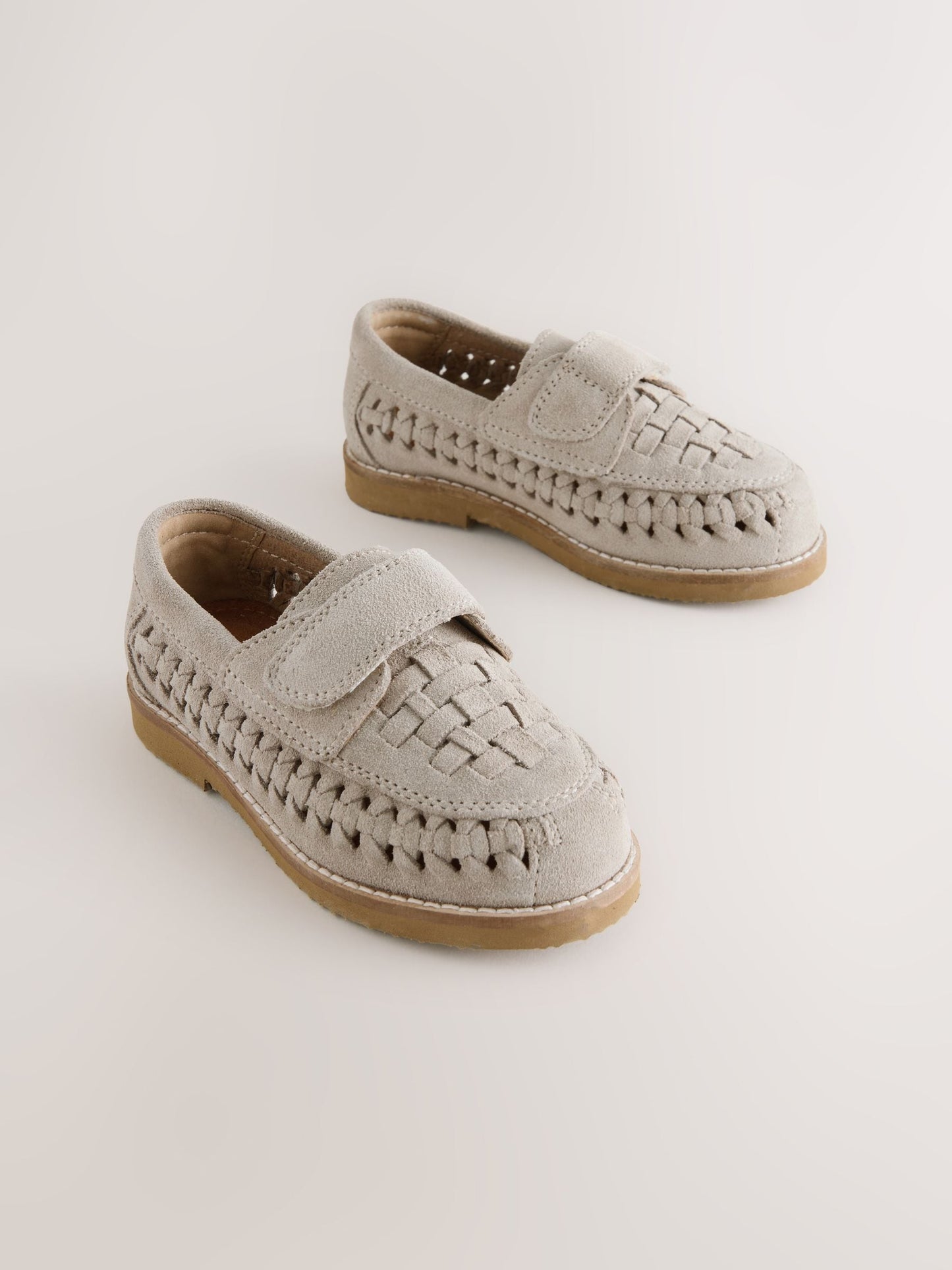 Neutral Standard Fit (F) Touch Fastening Woven Suede Loafers image 1