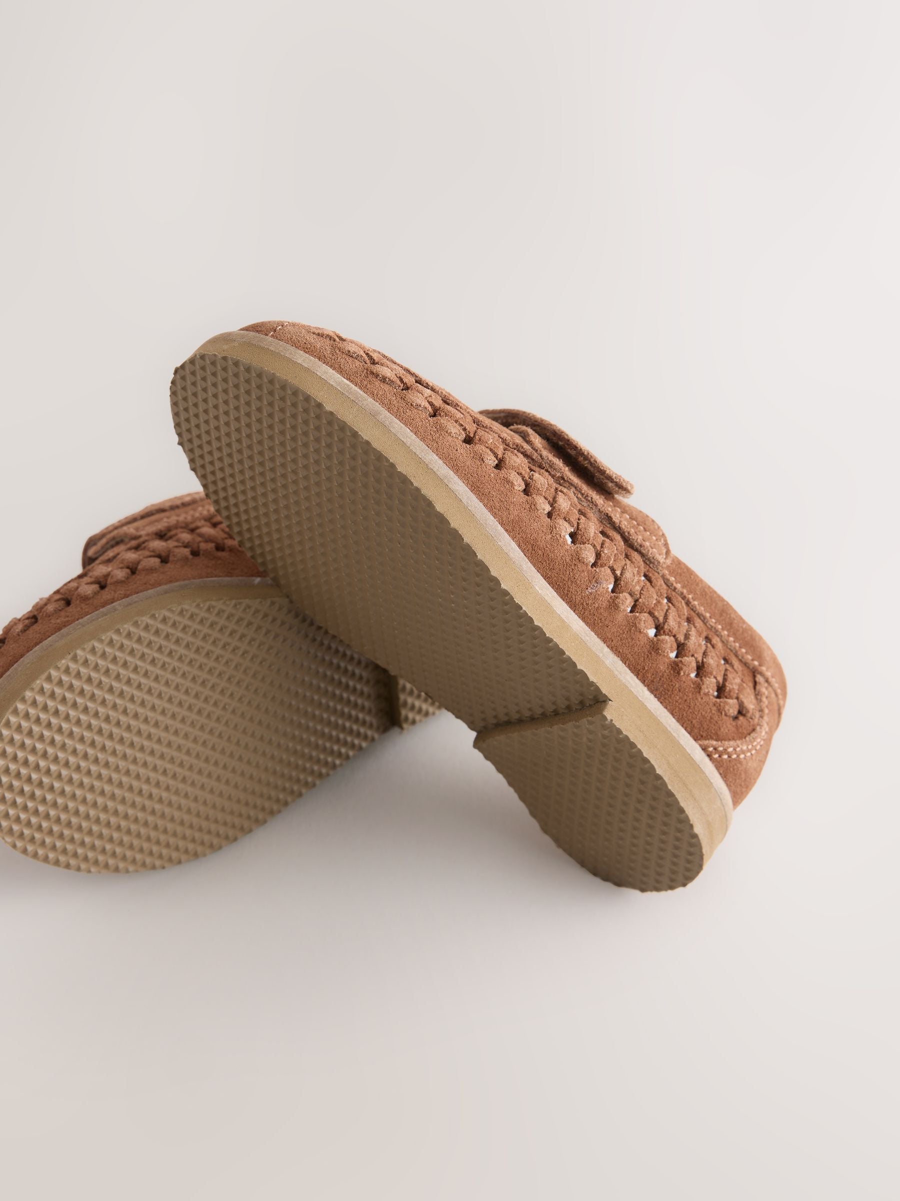 Tan Brown Standard Fit (F) Touch Fastening Woven Suede Loafers image 4