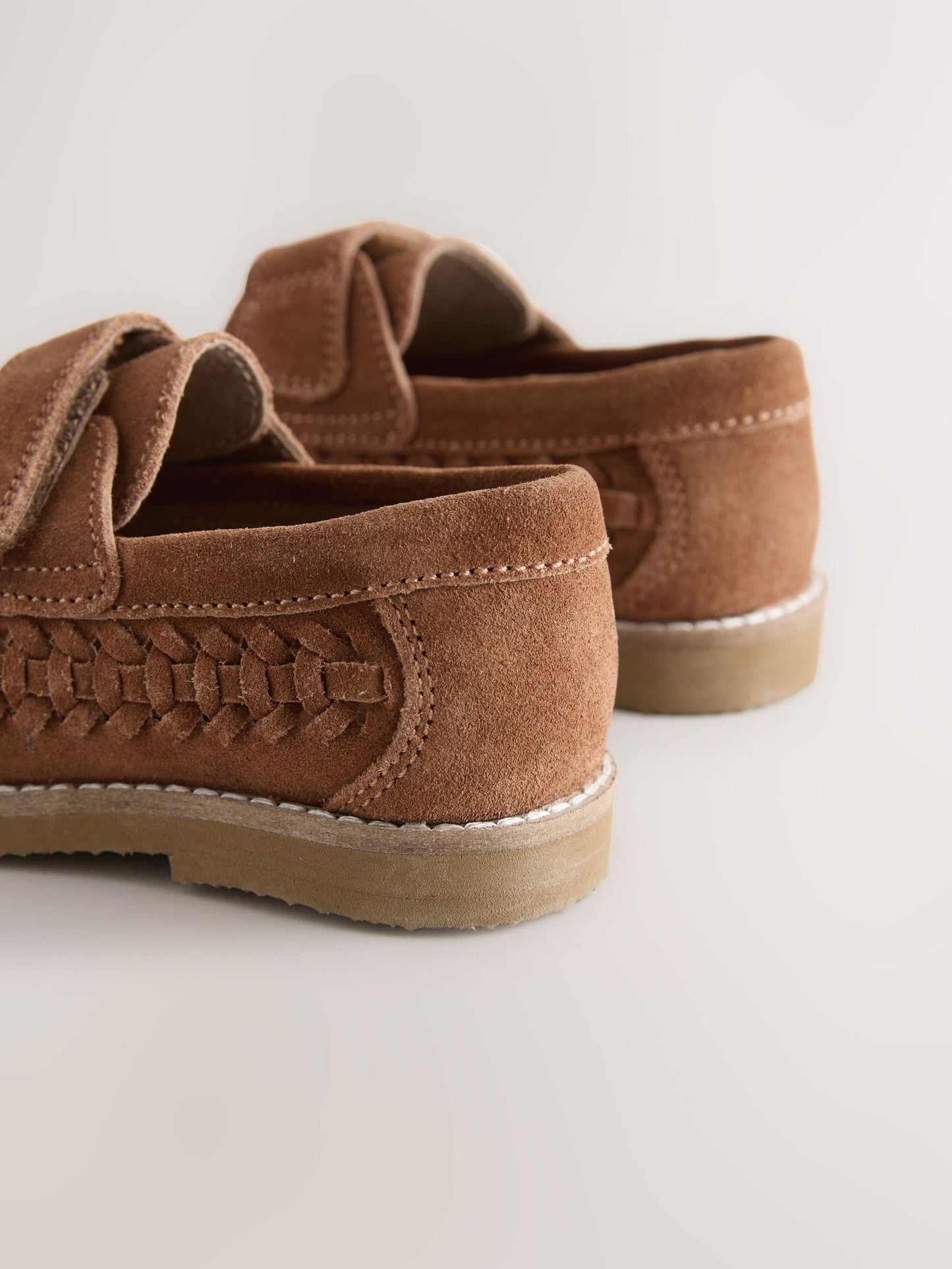 Tan Brown Standard Fit (F) Touch Fastening Woven Suede Loafers image 5