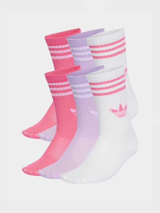 adidas White 6 Pack Kids 3-Stripe Crew Socks 6 Pack image 1