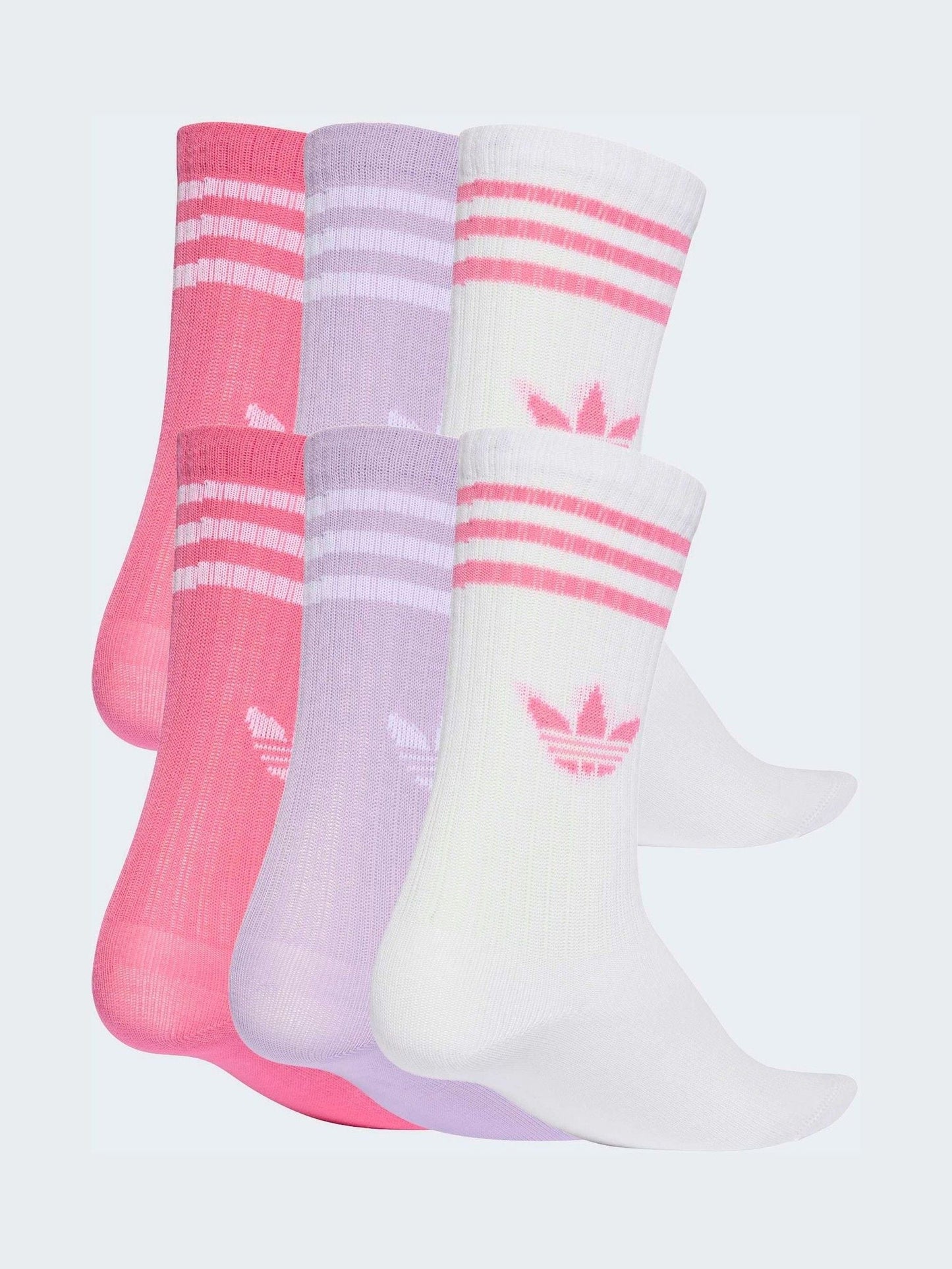 adidas White 6 Pack Kids 3-Stripe Crew Socks 6 Pack image 2