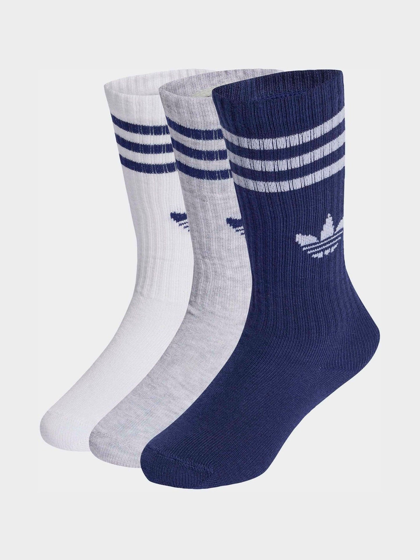 adidas White/Blue 6 Pack Kids 3-Stripe Crew Socks 6 Pack image 1