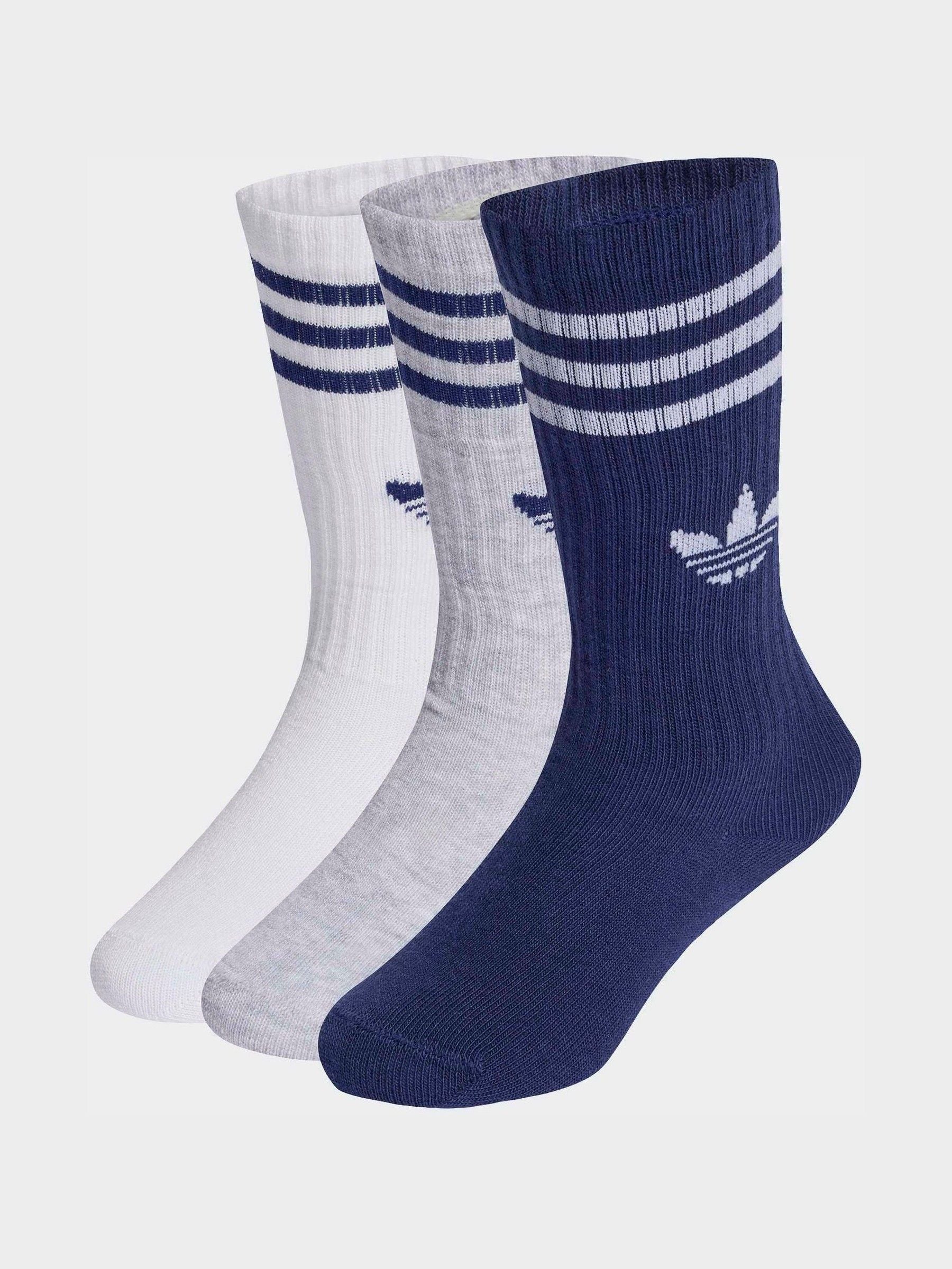 adidas White/Blue 6 Pack Kids 3-Stripe Crew Socks 6 Pack image 1