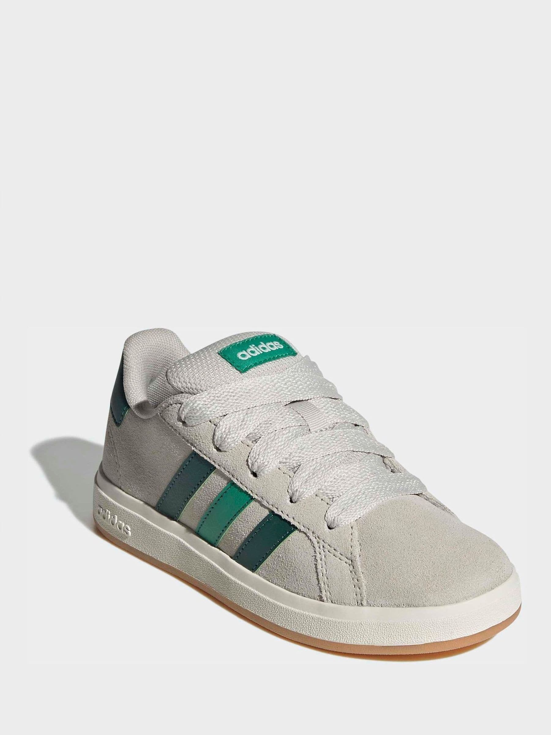 adidas Grey/Green Grand Court 00s Suede Lace Kids Trainers image 1