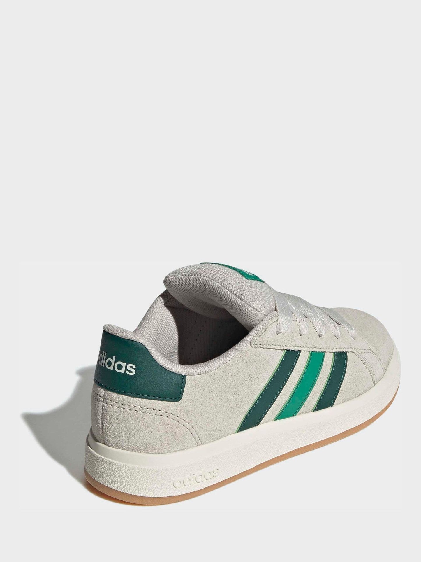 adidas Grey/Green Grand Court 00s Suede Lace Kids Trainers image 2