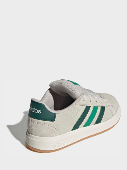 adidas Grey/Green Grand Court 00s Suede Lace Kids Trainers image 2
