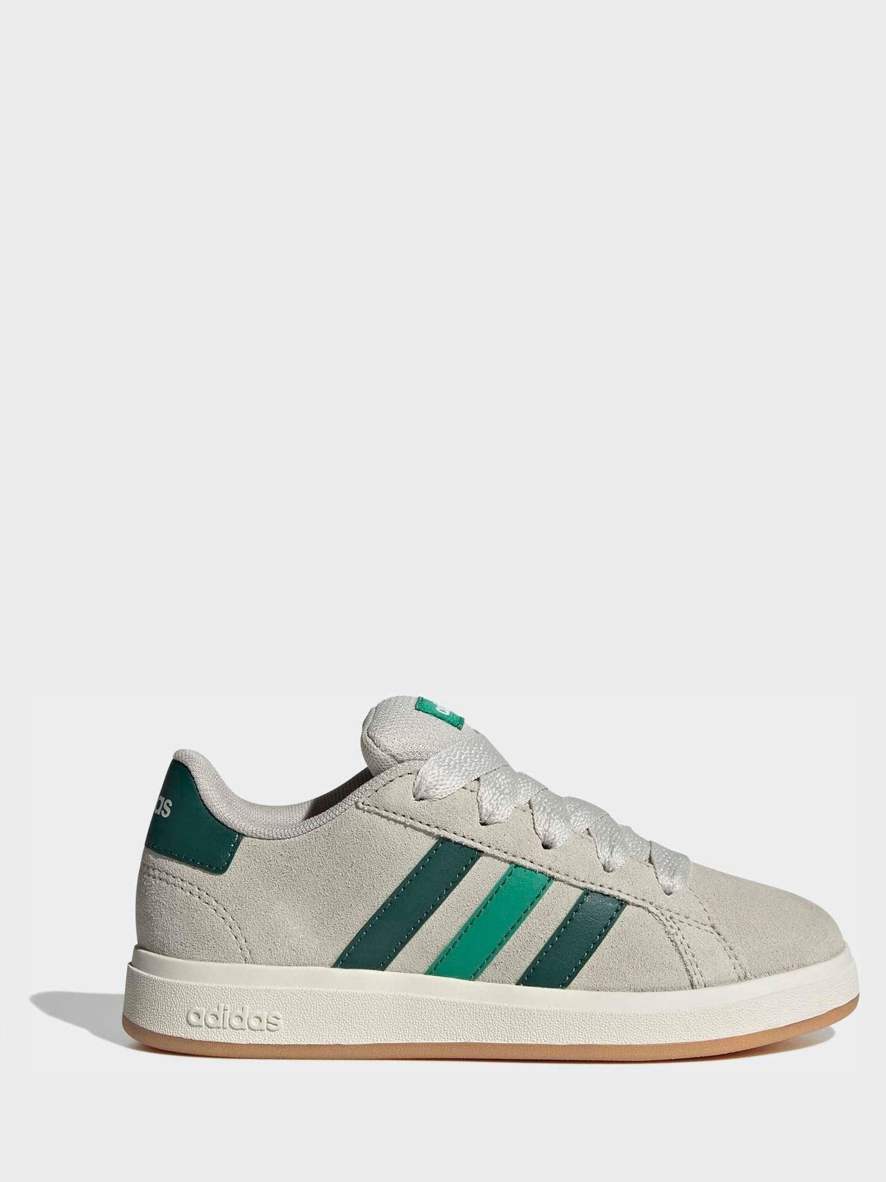 adidas Grey/Green Grand Court 00s Suede Lace Kids Trainers image 3