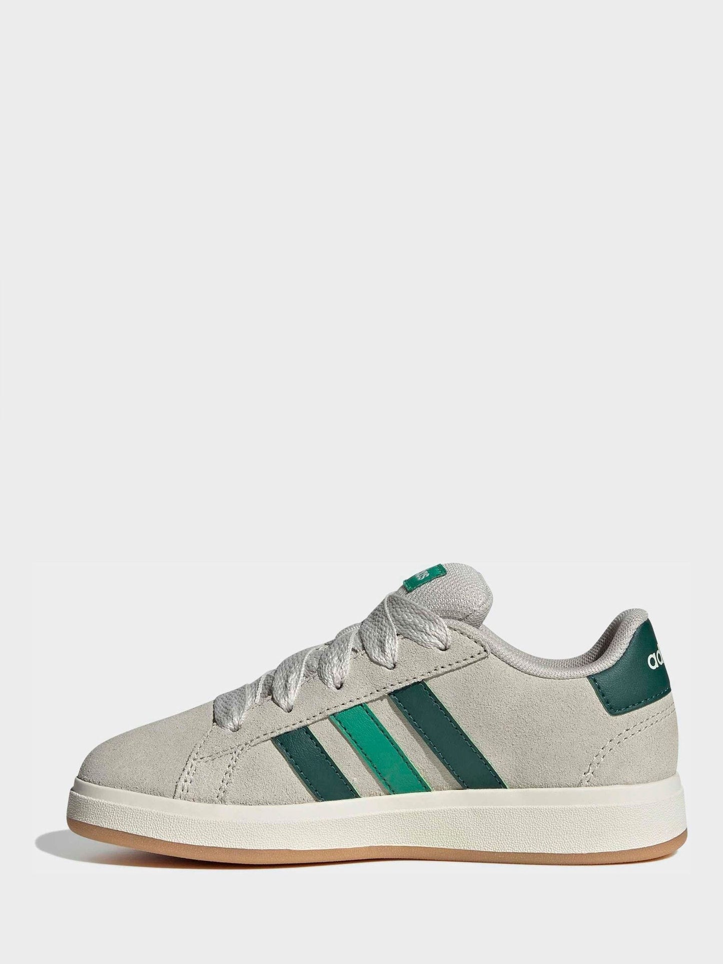 adidas Grey/Green Grand Court 00s Suede Lace Kids Trainers image 4