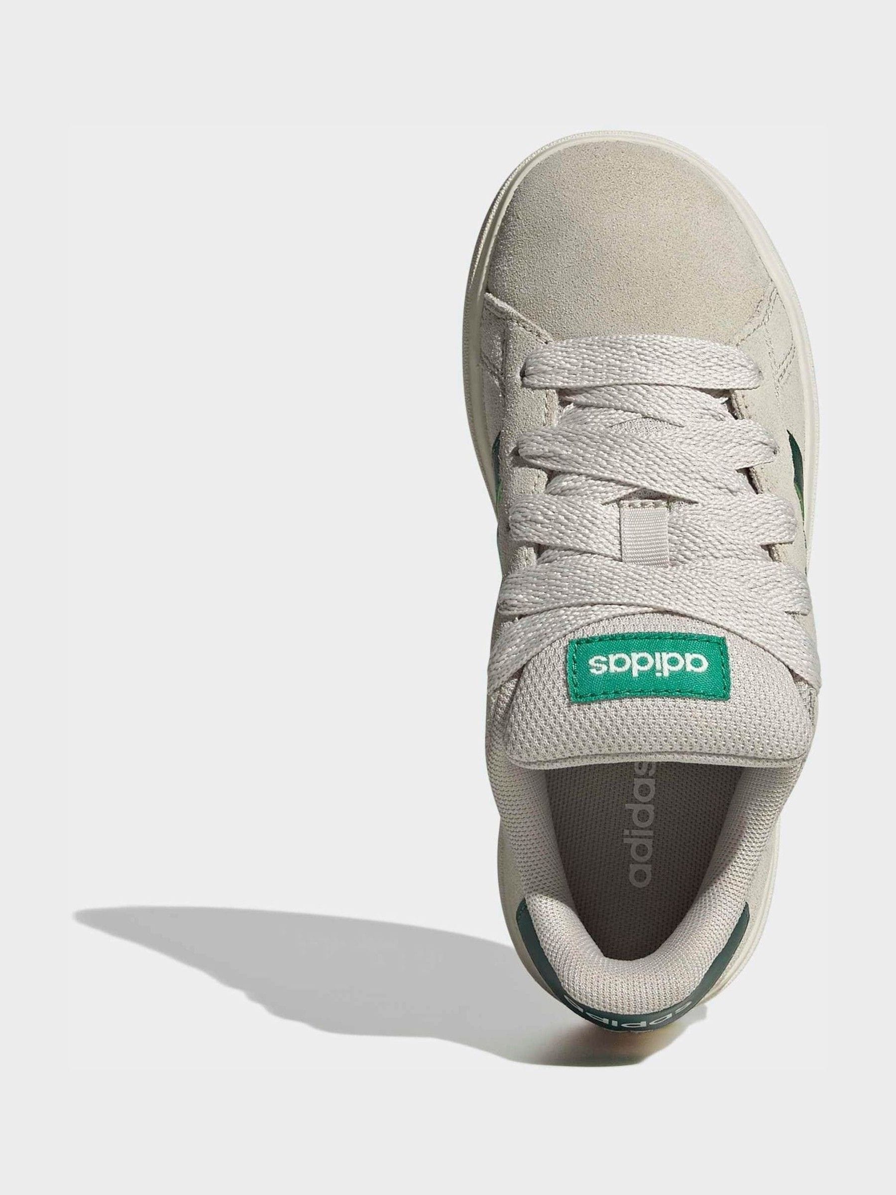 adidas Grey/Green Grand Court 00s Suede Lace Kids Trainers image 6