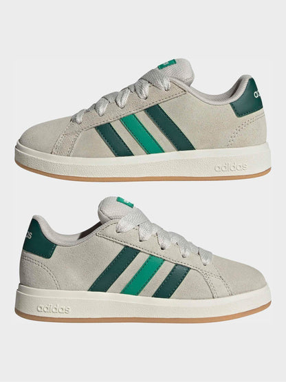 adidas Grey/Green Grand Court 00s Suede Lace Kids Trainers image 7