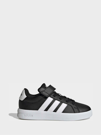 adidas Black/White Grand Court 3.0 Elastic Lace Kids Trainers image 1