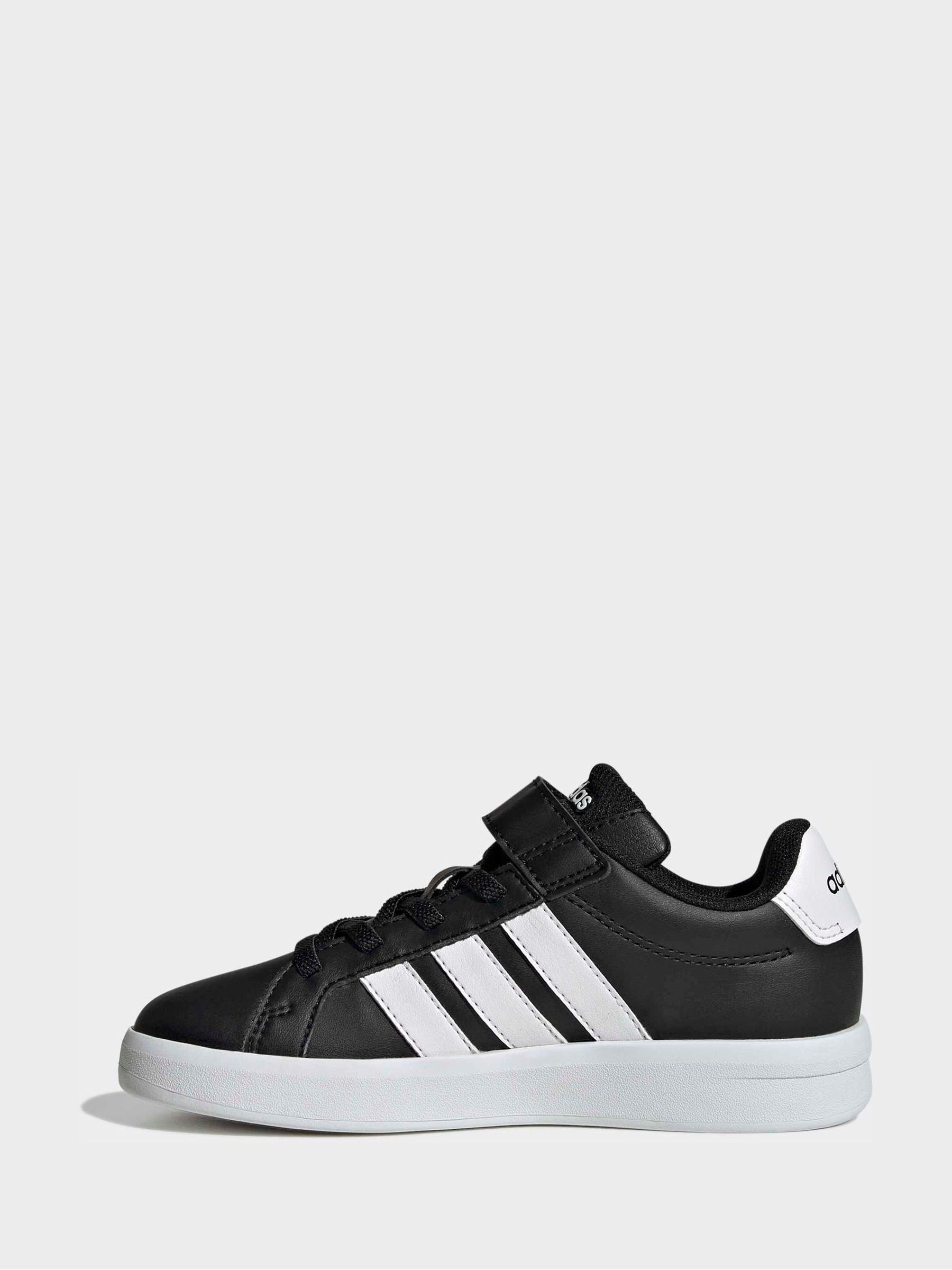 adidas Black/White Grand Court 3.0 Elastic Lace Kids Trainers image 3