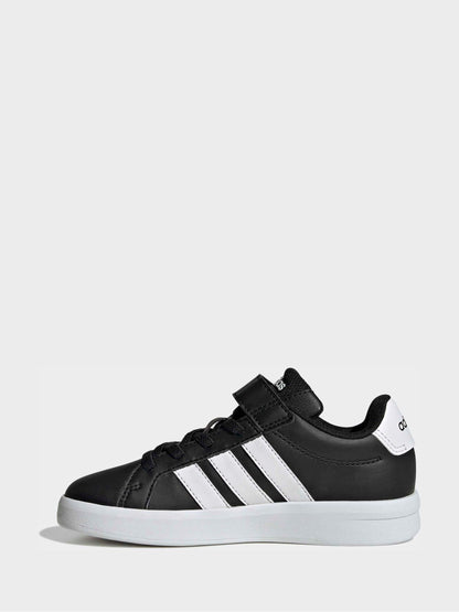 adidas Black/White Grand Court 3.0 Elastic Lace Kids Trainers image 3