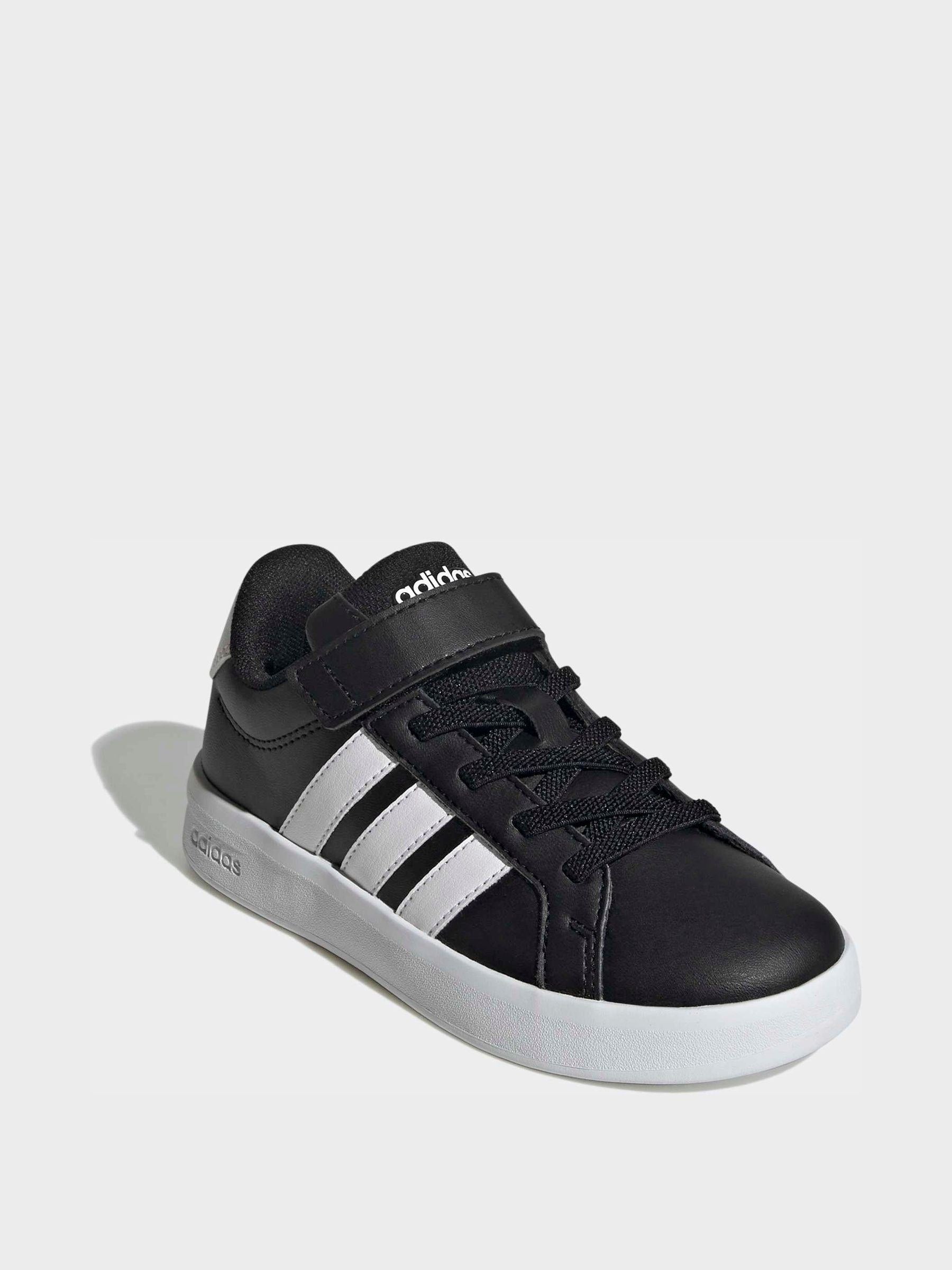 adidas Black/White Grand Court 3.0 Elastic Lace Kids Trainers image 4