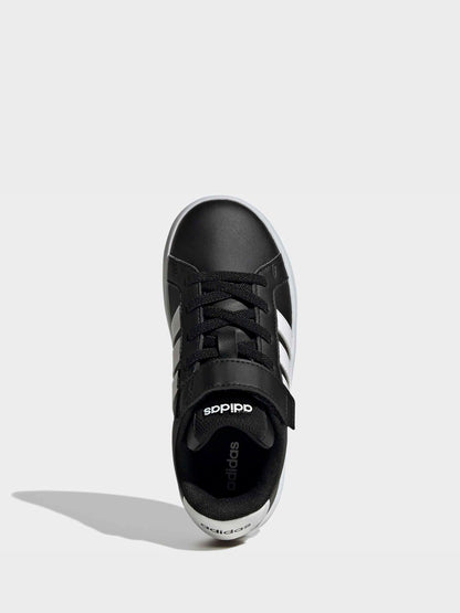 adidas Black/White Grand Court 3.0 Elastic Lace Kids Trainers image 6