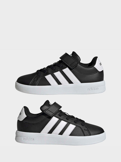 adidas Black/White Grand Court 3.0 Elastic Lace Kids Trainers image 8