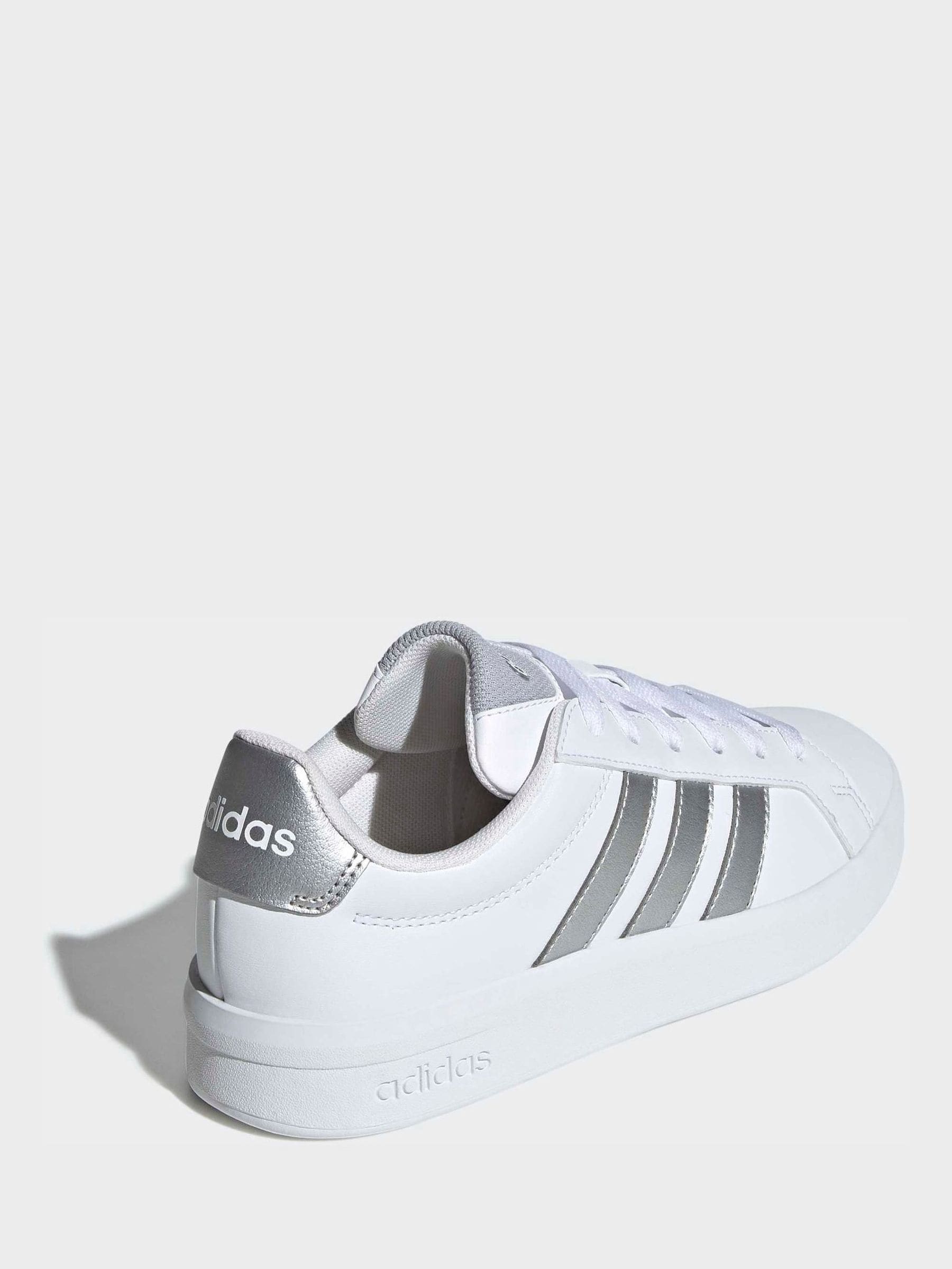 adidas White/Silver Grand Court 3.0 Junior Trainers image 3