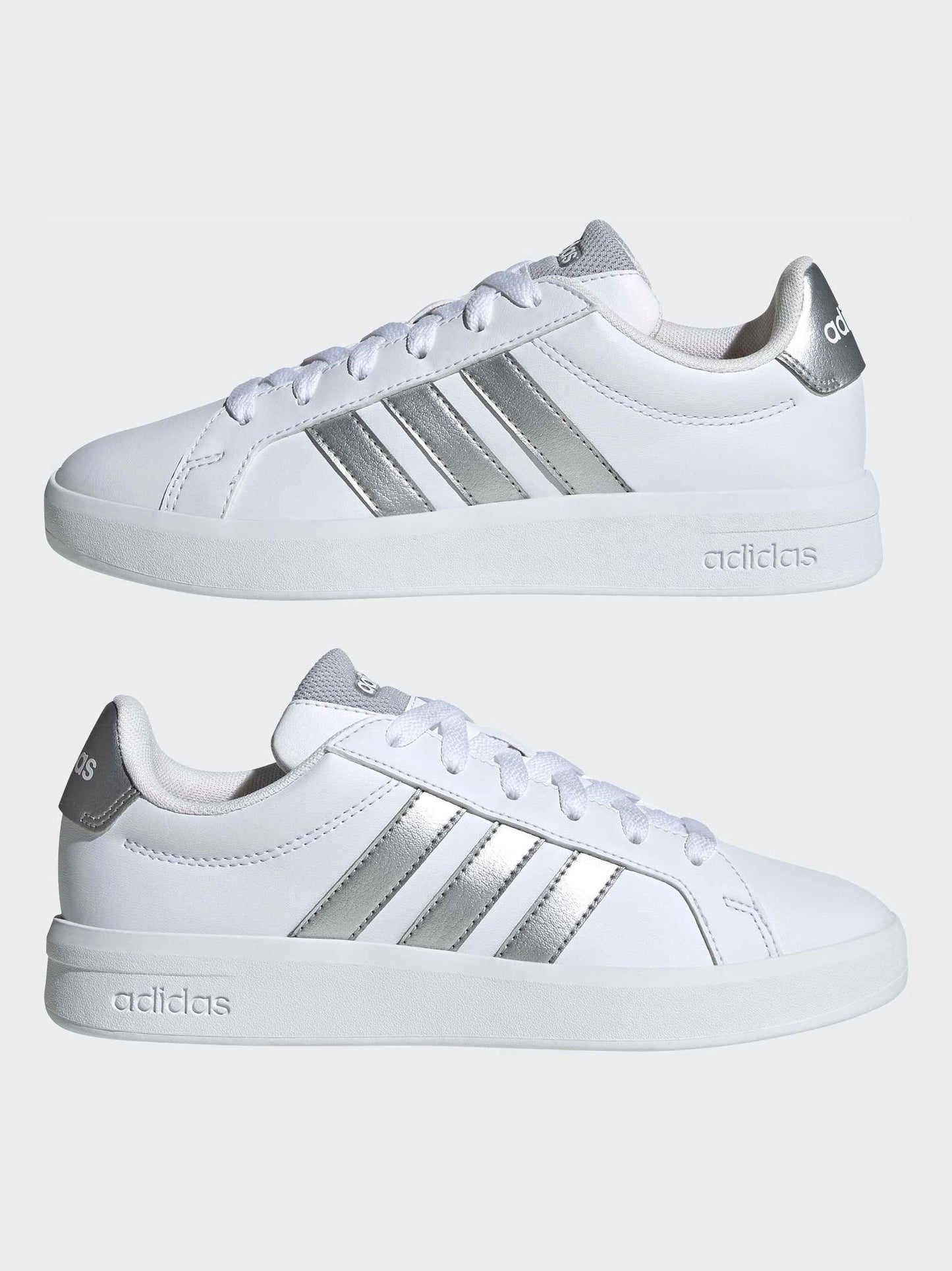 adidas White/Silver Grand Court 3.0 Junior Trainers image 6