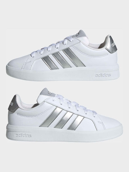 adidas White/Silver Grand Court 3.0 Junior Trainers image 6