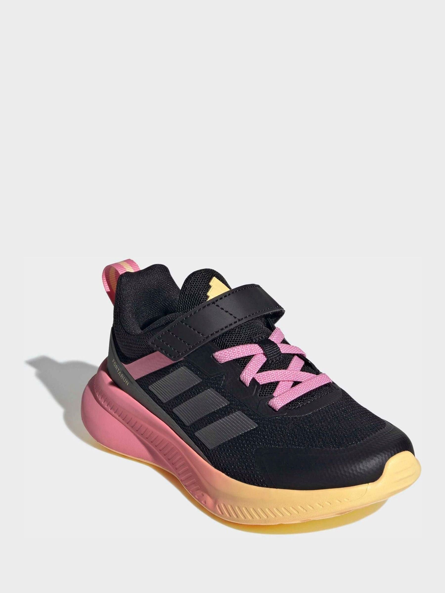 adidas Black/Pink Fortarun 4.0 Hook and Loop Kids Trainers image 3