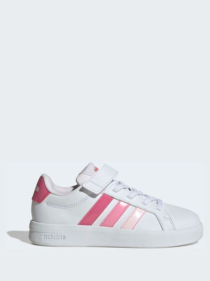 adidas White/Pink Grand Court 3.0 Elastic Lace Kids Trainers image 1