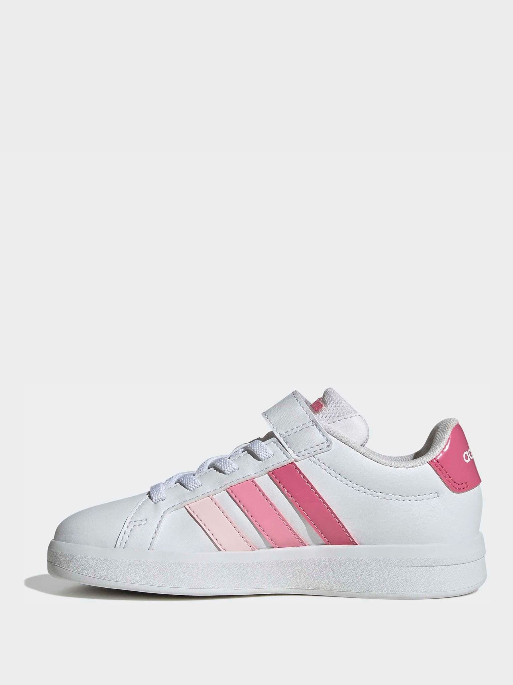 adidas White/Pink Grand Court 3.0 Elastic Lace Kids Trainers image 3