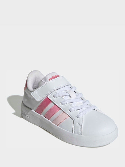 adidas White/Pink Grand Court 3.0 Elastic Lace Kids Trainers image 4