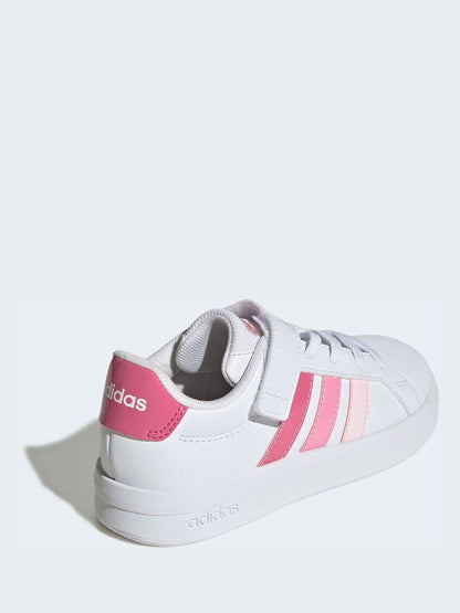 adidas White/Pink Grand Court 3.0 Elastic Lace Kids Trainers image 5