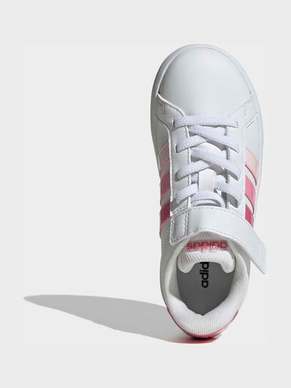 adidas White/Pink Grand Court 3.0 Elastic Lace Kids Trainers image 7