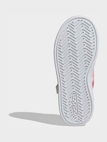 adidas White/Pink Grand Court 3.0 Elastic Lace Kids Trainers image 8