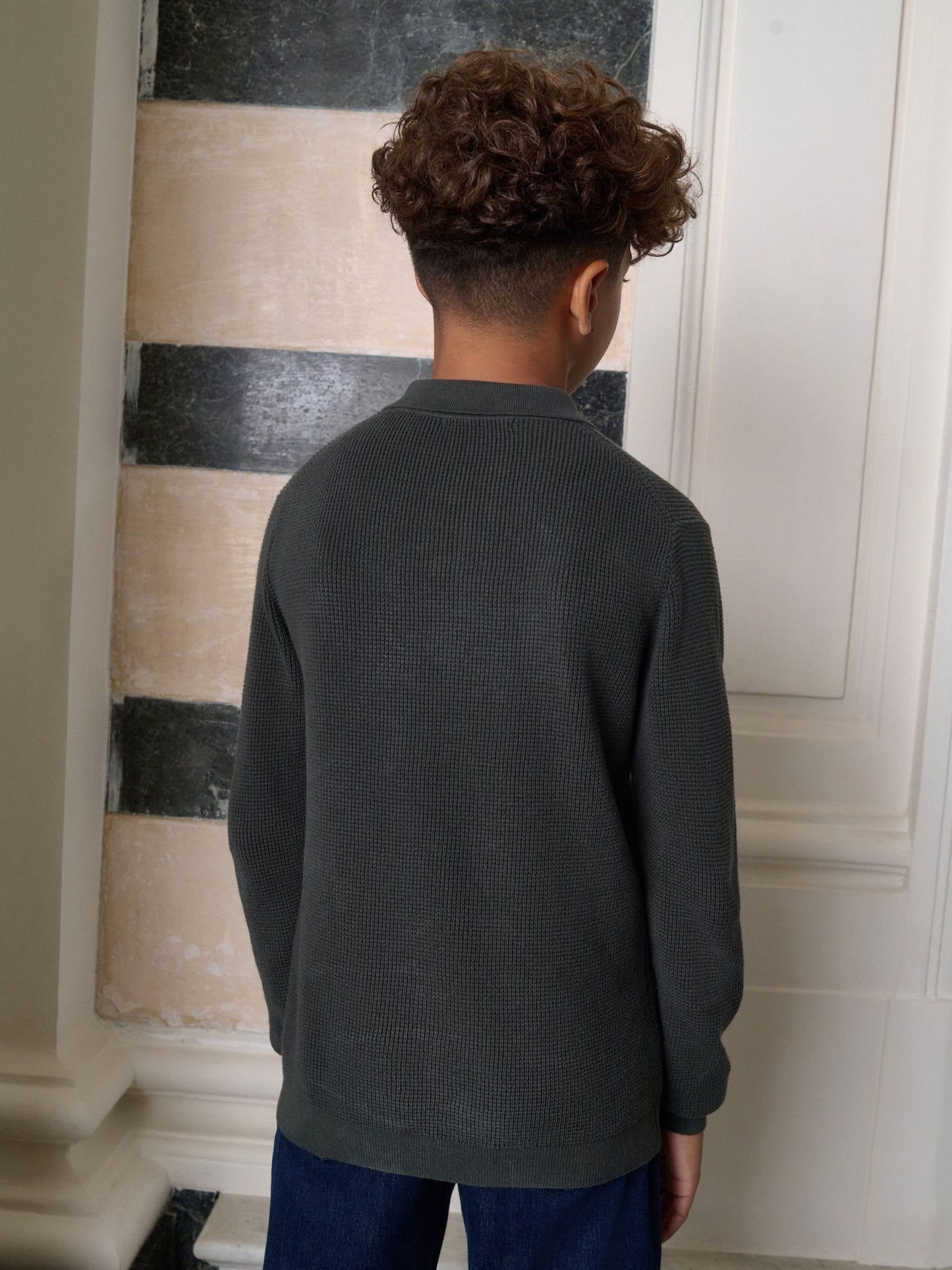 Dsiney Kidz - Dark Green Long Sleeve Textured Polo Shirt (3-16yrs) image 3