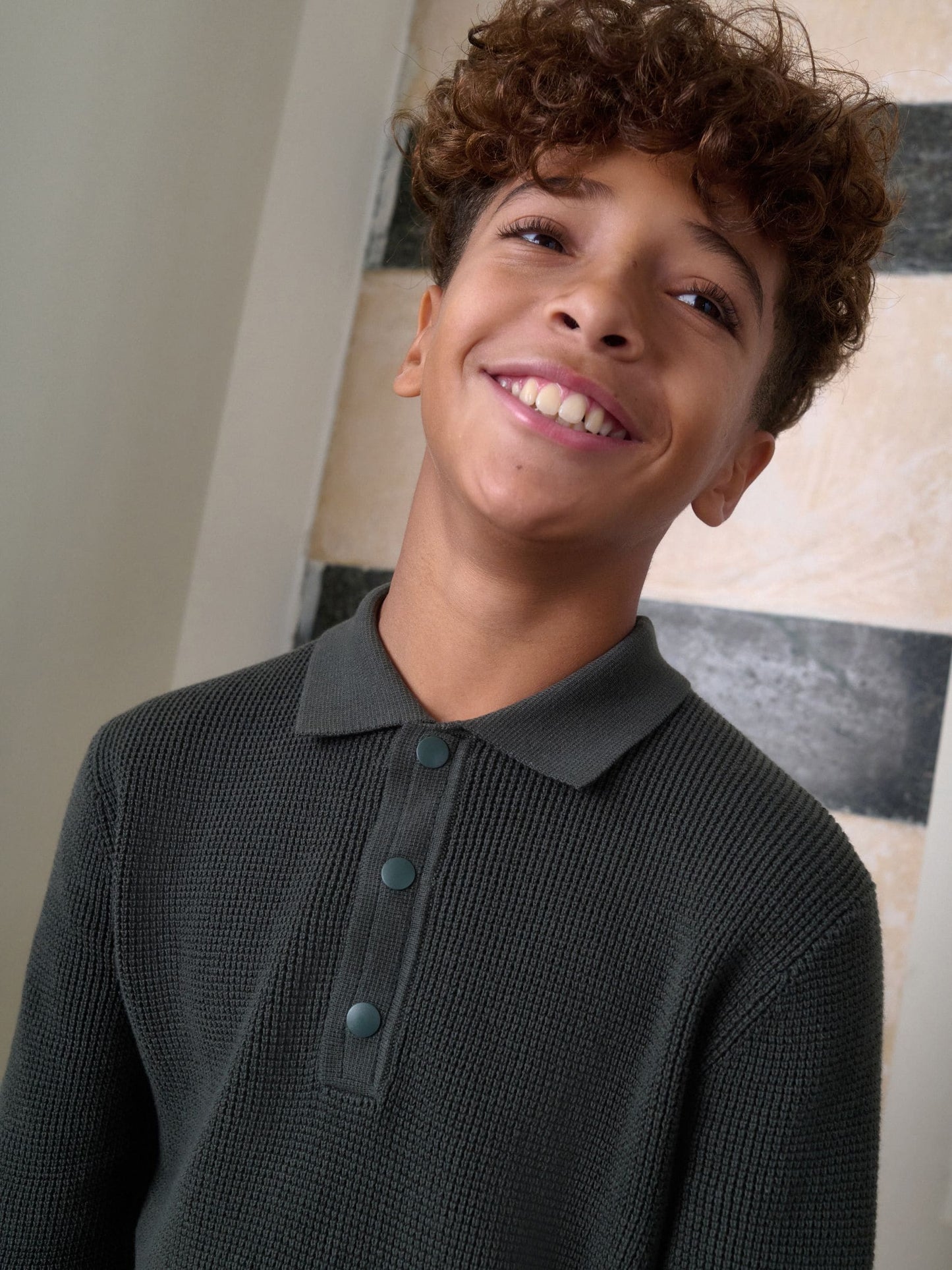 Dsiney Kidz - Dark Green Long Sleeve Textured Polo Shirt (3-16yrs) image 4