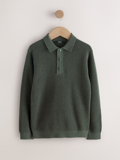 Dsiney Kidz - Dark Green Long Sleeve Textured Polo Shirt (3-16yrs) image 5