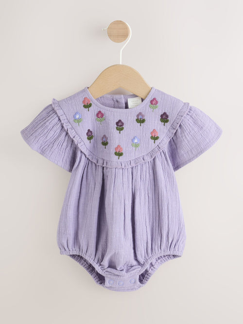 Purple Embroidered Baby Bloomer Romper (0mths-2yrs) image 1