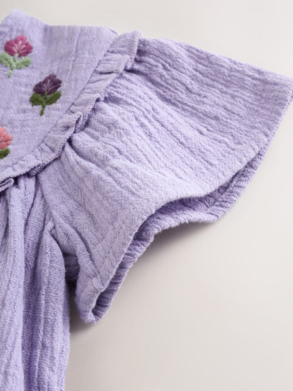 Purple Embroidered Baby Bloomer Romper (0mths-2yrs) image 6