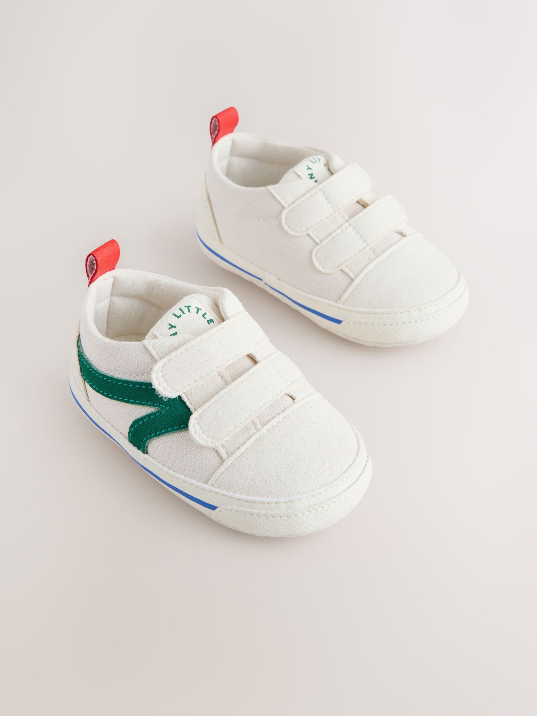 White/Green Touch Fastening Baby Trainers (0-2mths) image 3