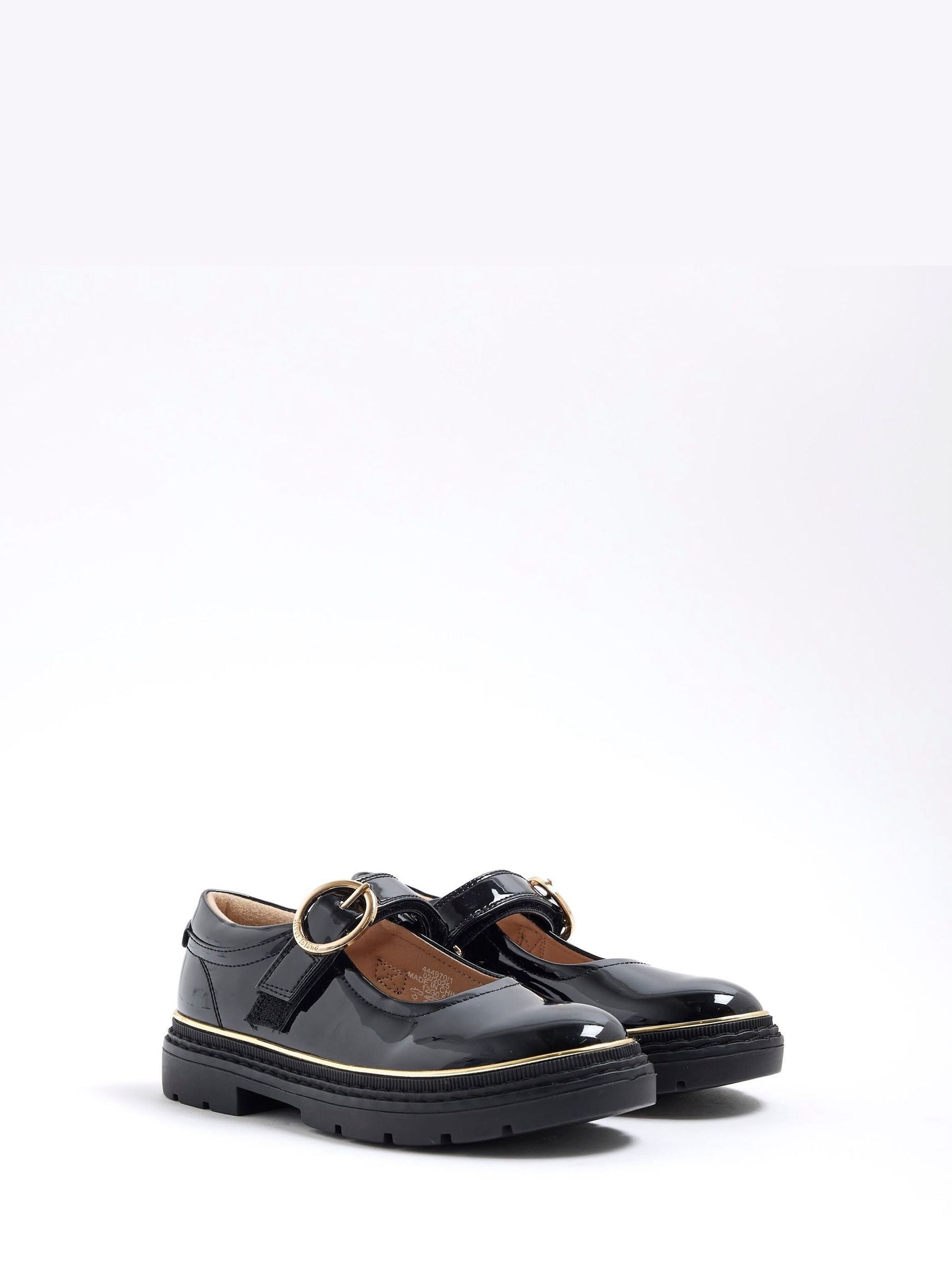 River Island Black Oval Buckle Mary Jane School Shoes image 3