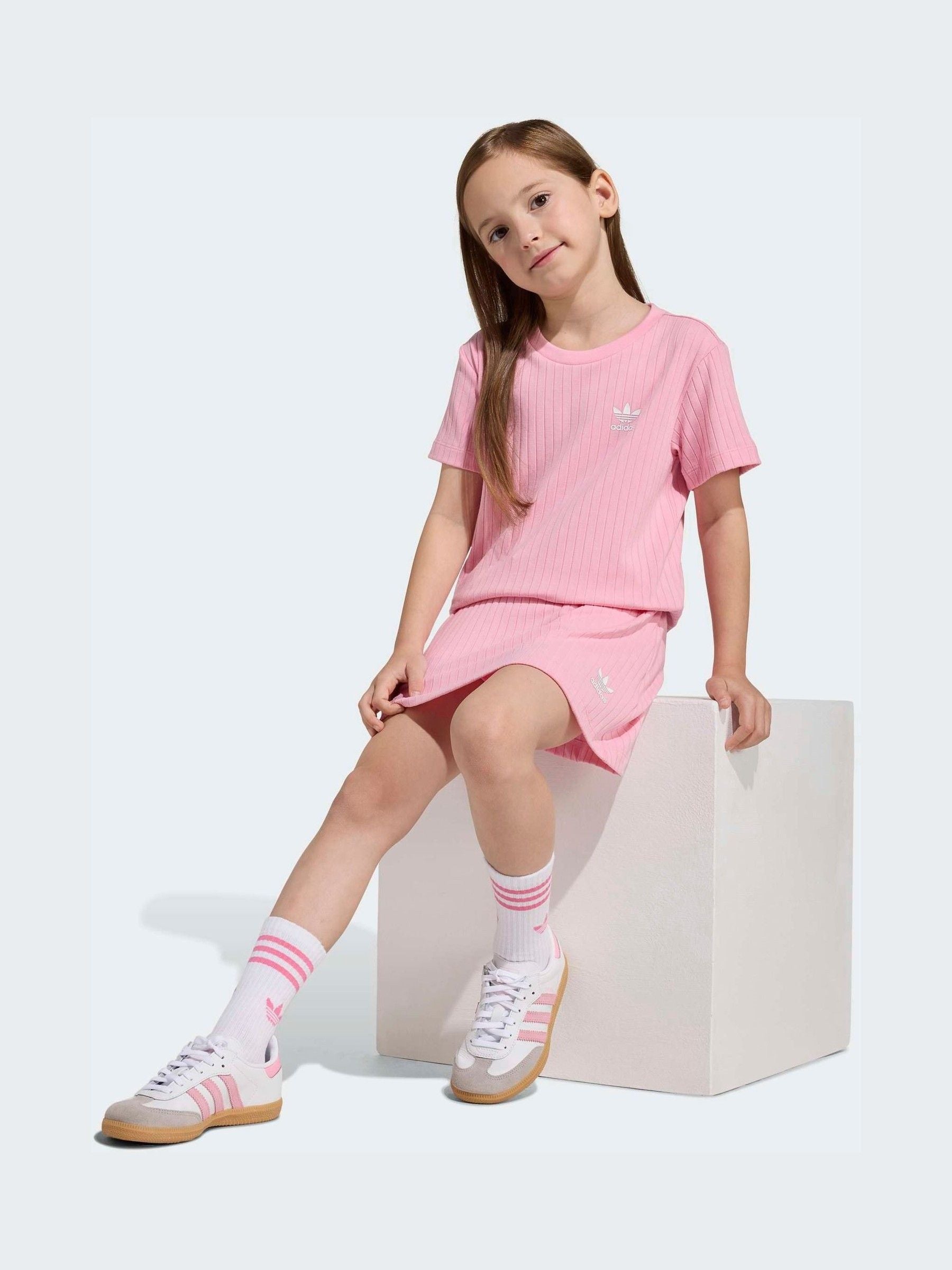 Dsiney Kidz - adidas Originals Pink Rib T-Shirt and Skirt Little Kids Set image 3