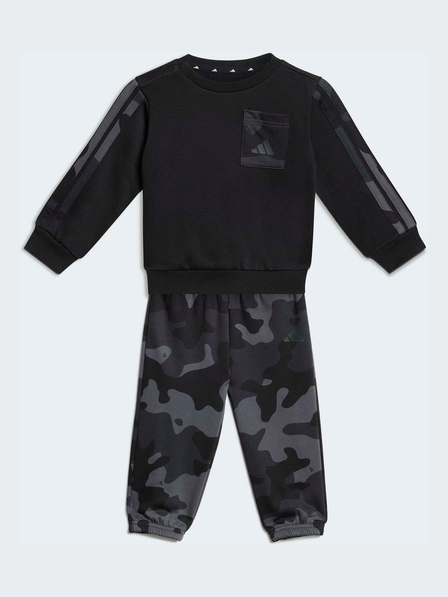 adidas Black Ground Essentials Camo Fleece Infant Kids Sweatshirt & Joggers Set image 1
