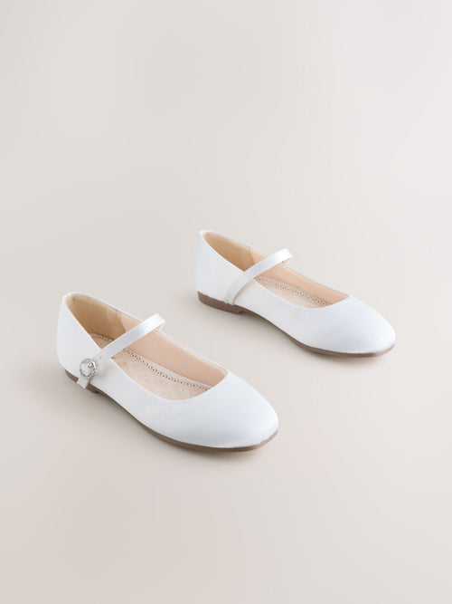 Dsiney Kidz - White Stain Resistant Satin Standard Fit (F) Mary Jane Occasion Shoes image 1