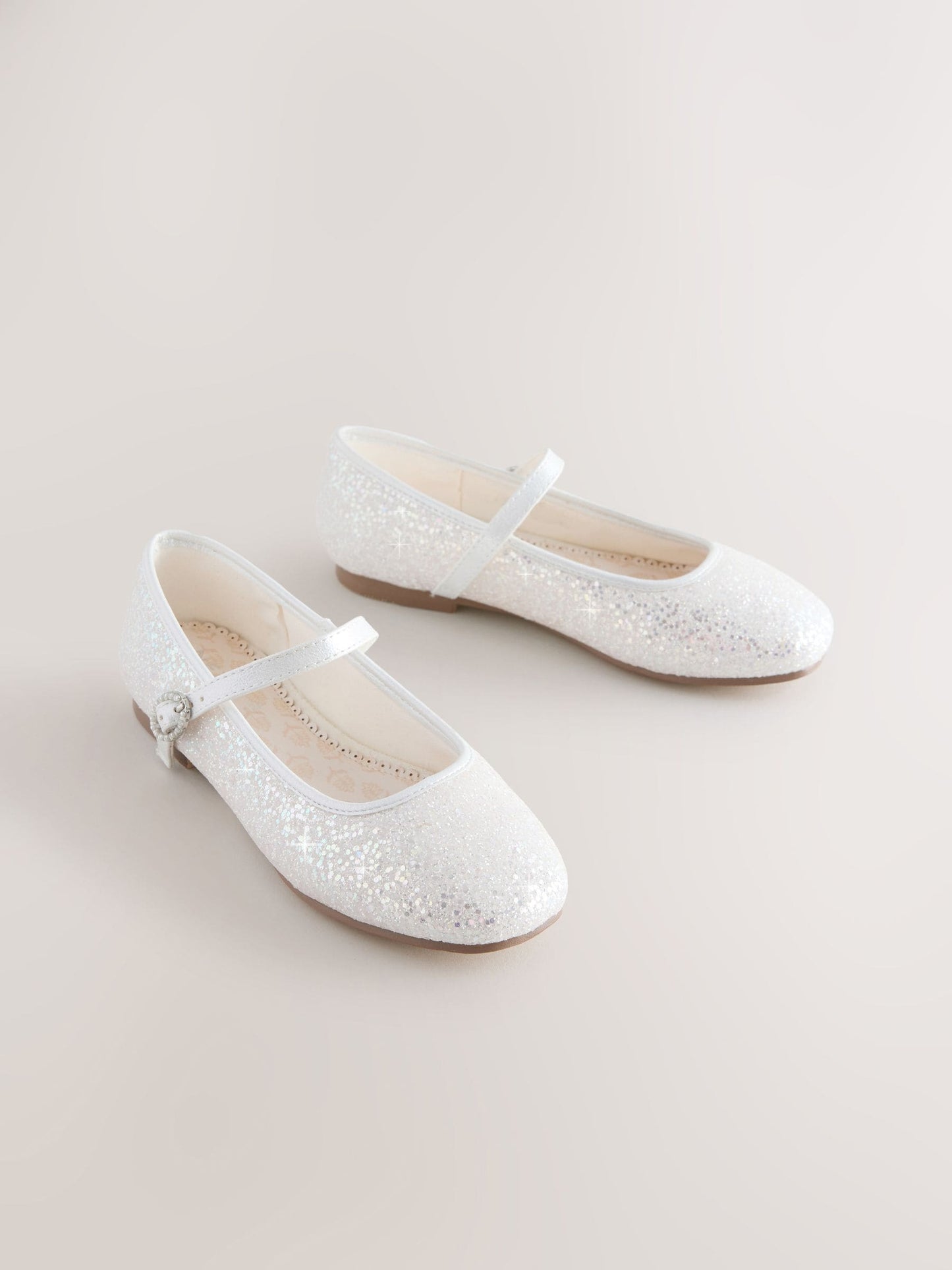 White Glitter Standard Fit (F) Mary Jane Occasion Shoes image 1