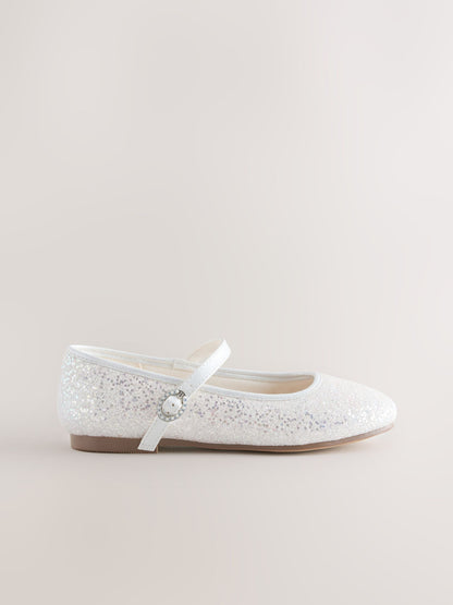 White Glitter Standard Fit (F) Mary Jane Occasion Shoes image 2