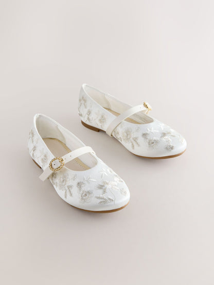 Dsiney Kidz - White Embroidered Stain Resistant Satin Mary Jane Occasion Shoes image 1