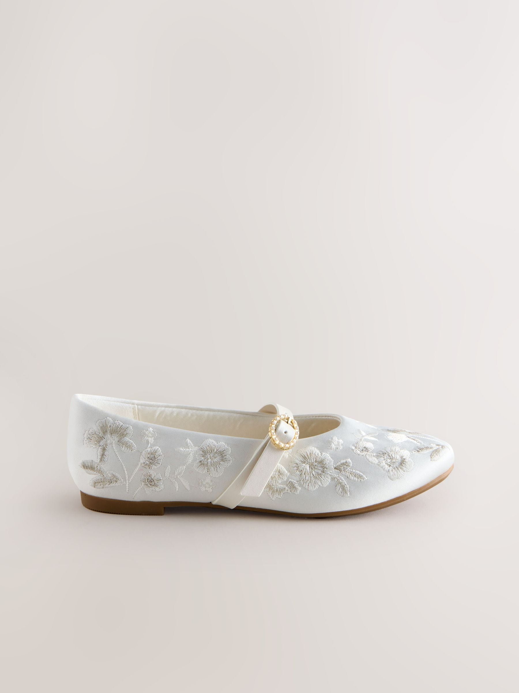 Dsiney Kidz - White Embroidered Stain Resistant Satin Mary Jane Occasion Shoes image 2