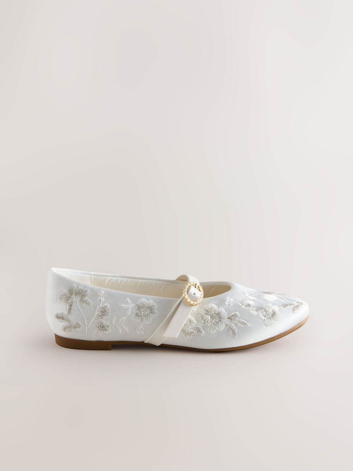 Dsiney Kidz - White Embroidered Stain Resistant Satin Mary Jane Occasion Shoes image 2