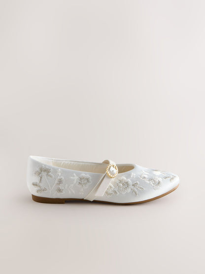 Dsiney Kidz - White Embroidered Stain Resistant Satin Mary Jane Occasion Shoes image 2